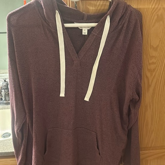Market Spruce hooded long sleeve. Plum color. - Picture 1 of 2